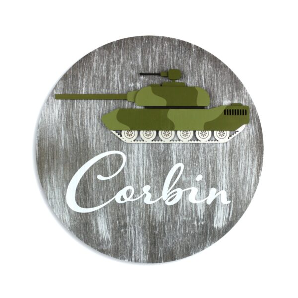 Round Tank Sign Personalized - Boys Room Decor - Military Theme - Army Tank Art - Playroom Art - Camouflage Wall Decor